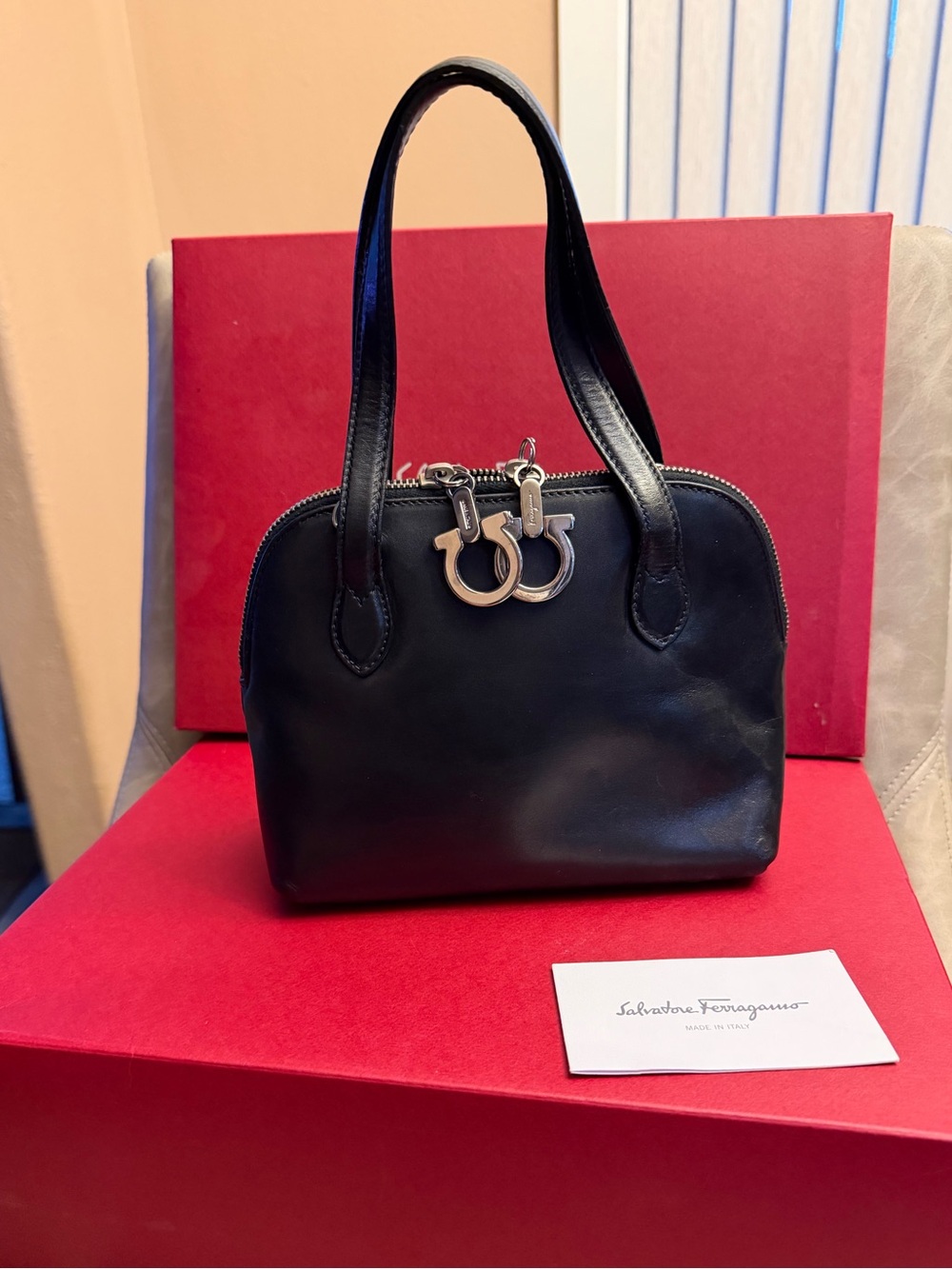 Salvatore Ferragamo Black Leather Top-Handle Satchel